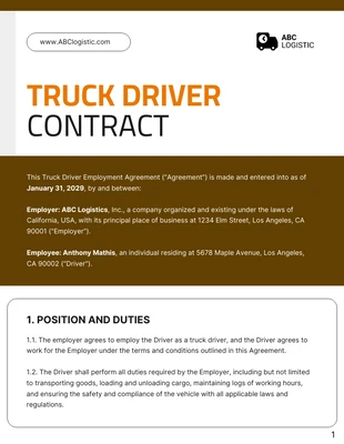 Free  Template: Truck Driver Contract Template