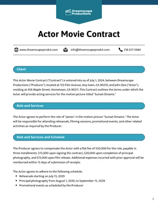 Free  Template: Modello di contratto cinematografico per attore