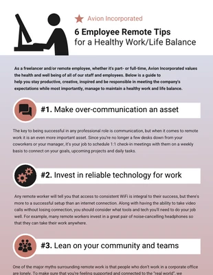 Free  Template: Infografik mit 6 Tipps für Mitarbeiter in der Ferne