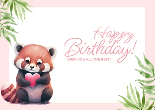 Free  Template: Carte postale d'anniversaire rose et blanche Illustration mignonne et joyeuse Panda roux
