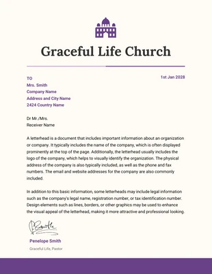 Free  Template: Broken White And Purple Minimalist Church Letterhead Template