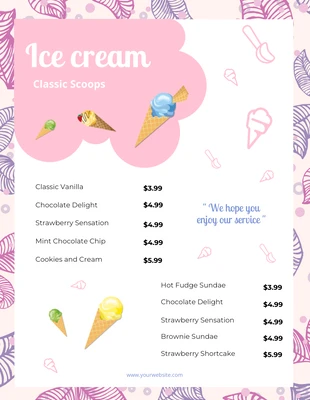 Free  Template: Pink White Simple Ice Cream Menu