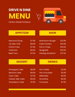 Free  Template: Rotes einfaches Food-Truck-Menü