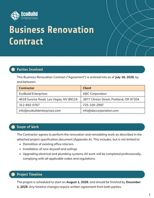 business  Template: Modello di contratto di ristrutturazione aziendale