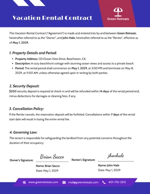 Free  Template: Vacation Rental Contract Template