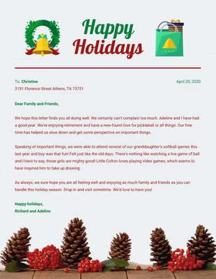 Free  Template: Green And Red Simple Illustration Business Happy Holiday Letterhead