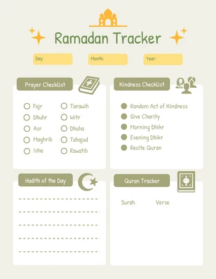 Free  Template: Light Green Modern Ramadan Tracker Schedule Template