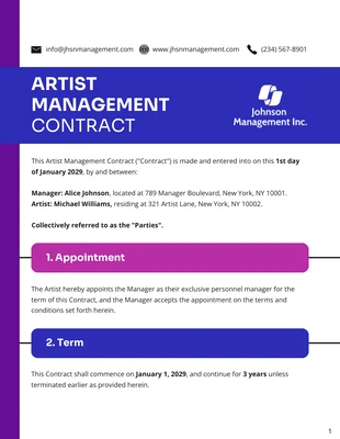 Free  Template: Artist Management Contract Template