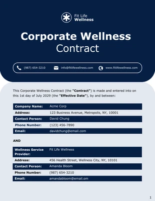Free  Template: Corporate Wellness Contract Template