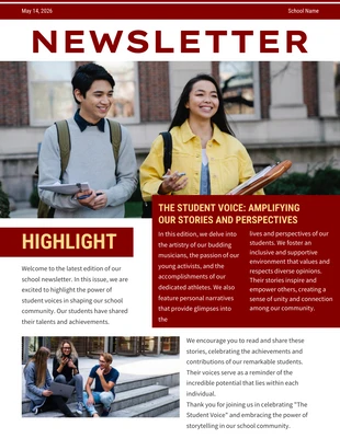 Free  Template: Maroon And Yellow Simple School Newsletter