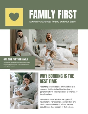 Free  Template: Bulletin d'information de la première famille esthétique moderne blanche et verte