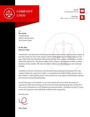 Free  Template: Black And Red Modern Law Firm Letterhead Template