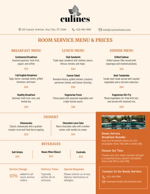 Free  Template: Hotel Room Service Price List Template