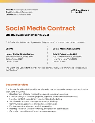 Free interactive Template: Vorlage für einen Social-Media-Vertrag