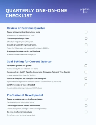 Free interactive Template: Quarterly One-On-One Checklist