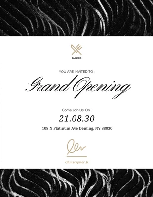 Free  Template: Formal Black And White Invitation Restaurant Openings