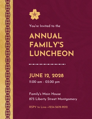 Free  Template: Maroon And Yellow Classic Family Luncheon Invitation