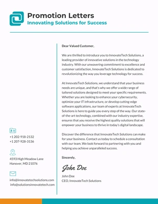 Free  Template: Teal And White Minimalist Professional Promotion Letters