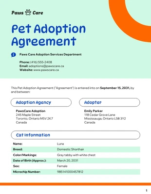 premium interactive Template: Plantilla de contrato de adopción de mascotas
