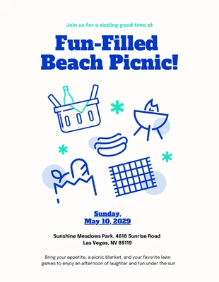 Free  Template: Invitación a picnic con ilustración azul y verde