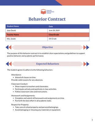 Free  Template: Plantilla de contrato de comportamiento