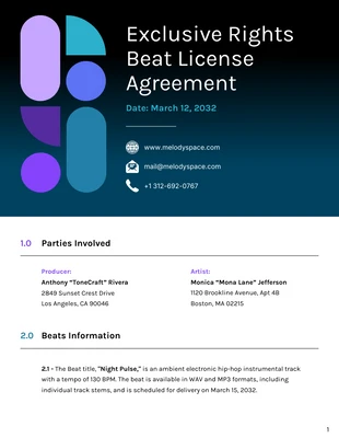 premium interactive Template: Modèle de contrat de droits exclusifs Beat