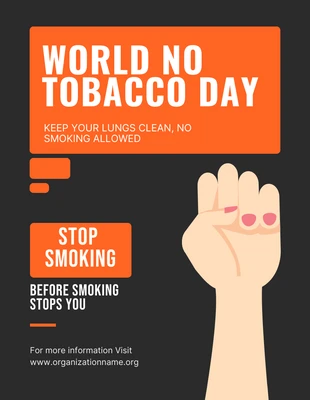 Free  Template: ملصق توضيحي بسيط باللونين الأسود والبرتقالي لليوم العالمي بدون تدخين