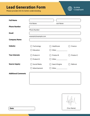 business  Template: Yellow and Metallic Blue Lead Generation Forms