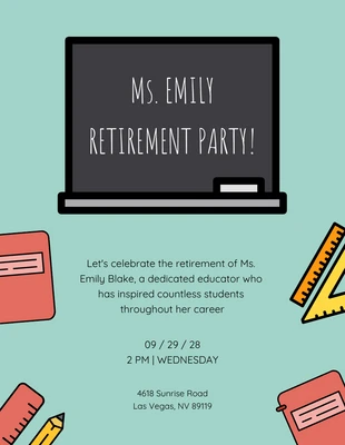 Free  Template: Fun Colourful Blue and White Teacher Retirement Party Invitation