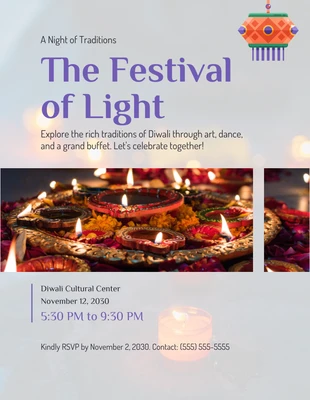 Free  Template: Cartel Del Festival Diwali De Foto Simple Gris Claro