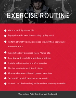 Free  Template: Lista de control diaria de la rutina de ejercicios minimalista en rojo y negro