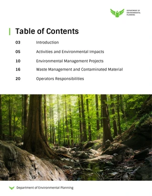 Free  Template: Índice do Livro Branco sobre Conscientização Ambiental