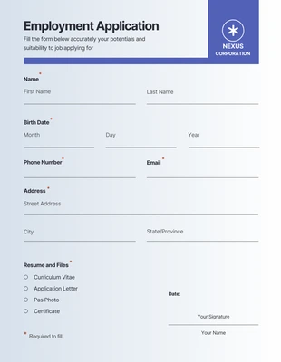 premium  Template: Simple Gradient Purple and White Employment Application Form