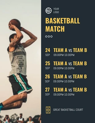 Free  Template: Modèle de calendrier de match de basket-ball simple et noir