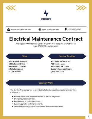 Free  Template: Plantilla de contrato de mantenimiento eléctrico