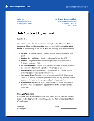 Free  Template: Acuerdo de contrato de trabajo