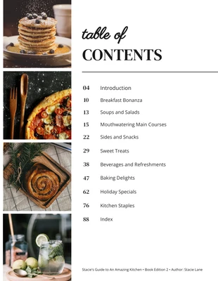 premium  Template: Tabla de contenidos de recetas minimalistas