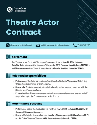 Free  Template: Modelo de contrato de ator de teatro