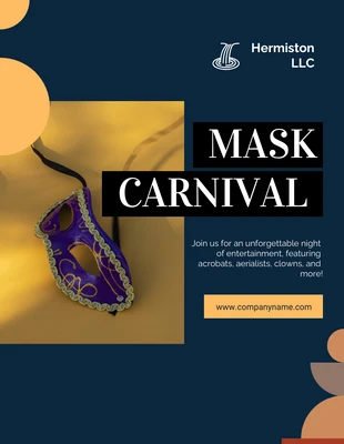 Free  Template: Navy and Yellow Mask Carnival Invitation Poster Template