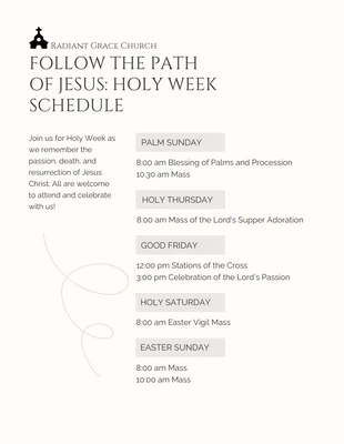 Free  Template: Simple Cream Holy Week Schedule Poster Template
