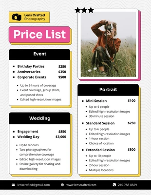 Free  Template: Black and Yellow Photography Price List