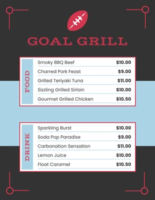 Free  Template: Red And Soft Blue Modern Football Menu