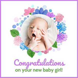 Free  Template: Cartão de felicitações para bebês com flores