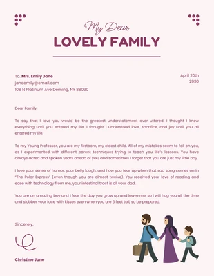Free  Template: Light Pink And Dark Purple Simple Illustration Business Family Letterhead