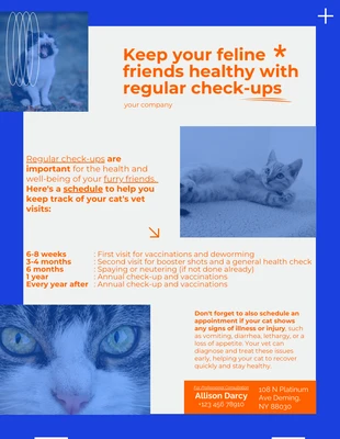 Free  Template: Calendrier vétérinaire du chat bleu Modèle d'article