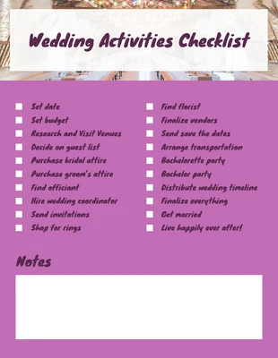Simple Pink Wedding Checklist