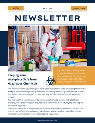 Free  Template: Newsletter di sicurezza chimica moderna bianca, blu e gialla