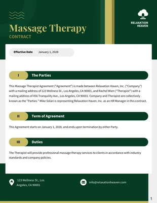 Free  Template: Plantilla de contrato de terapia de masaje