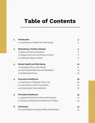 Free  Template: Einfaches Inhaltsverzeichnis für einen weiß-gelben Bericht