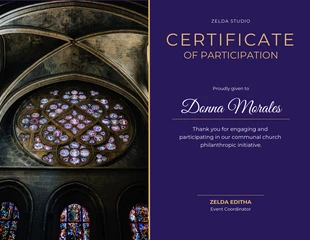 premium  Template: Certificado de participación voluntaria de la comunidad de la iglesia